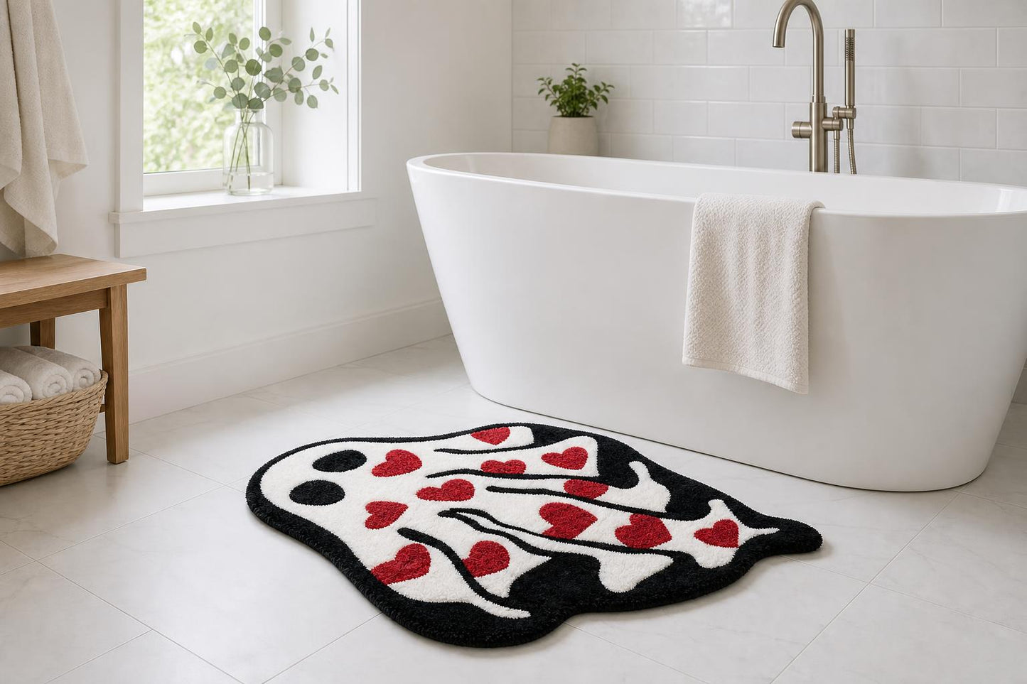 Gothic heart ghost bath mat - bathroom view