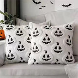 Halloween Decor Ghost Pumpkin Throw Pillow Covers (Set of 2, 18X18In) - White Quilted Embroidery, Spooky Cute, Indoor/Outdoor Cushion Cases for Living Room Sofa Bedroom Housewarming Gift, Ghost Pumpkins
