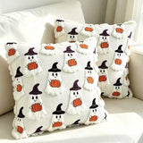 Halloween Decor Ghost Pumpkin Throw Pillow Covers (Set of 2, 18X18In) - White Quilted Embroidery, Spooky Cute, Indoor/Outdoor Cushion Cases for Living Room Sofa Bedroom Housewarming Gift, Ghost Pumpkins