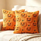 Halloween Decor Ghost Pumpkin Throw Pillow Covers (Set of 2, 18X18In) - White Quilted Embroidery, Spooky Cute, Indoor/Outdoor Cushion Cases for Living Room Sofa Bedroom Housewarming Gift, Ghost Pumpkins