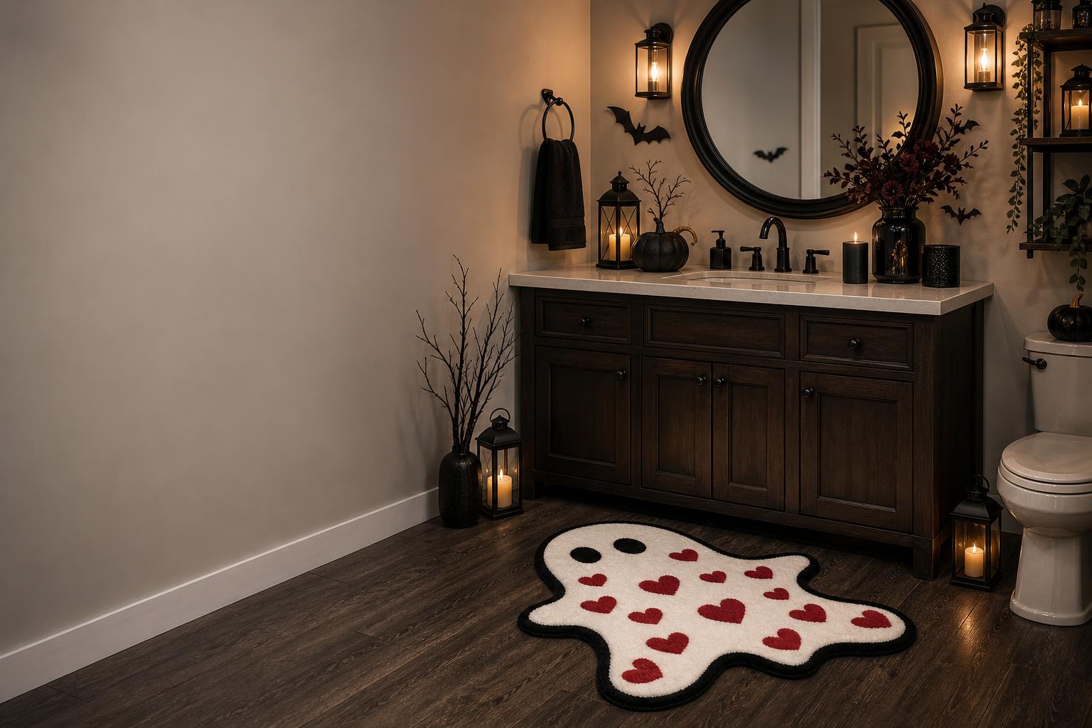 Gothic heart ghost bath mat - bathroom lifestyle