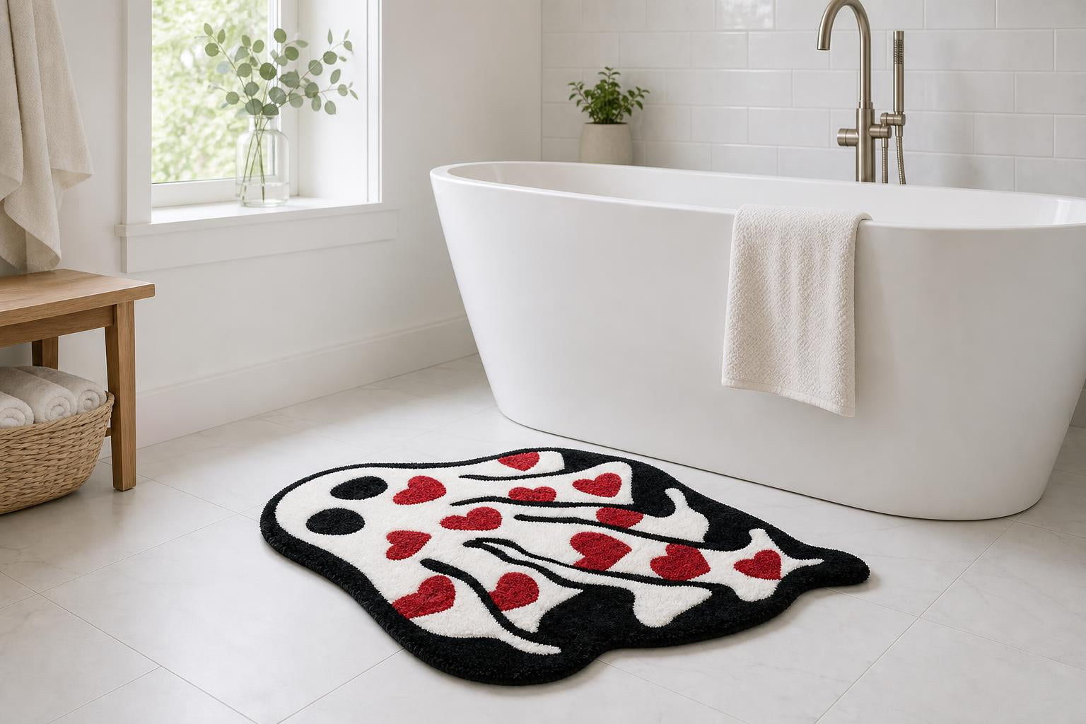 Gothic heart ghost bath mat - bathroom view