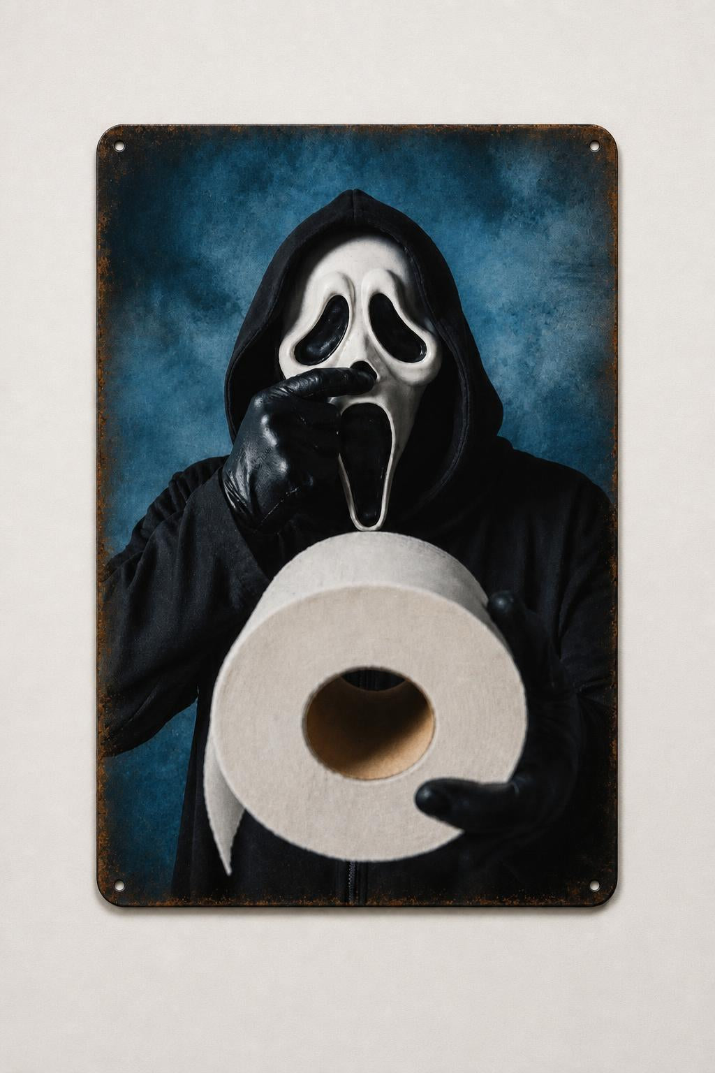 Ghost toilet paper metal sign - studio photo