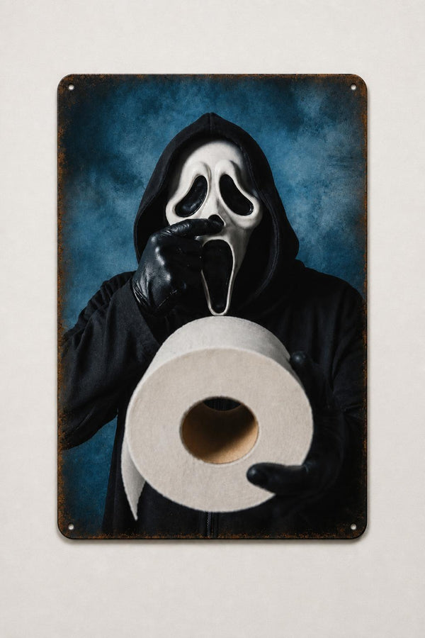 Ghost toilet paper metal sign - studio photo