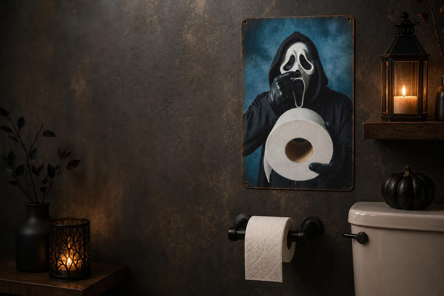Ghost toilet paper metal sign - mounted on wall