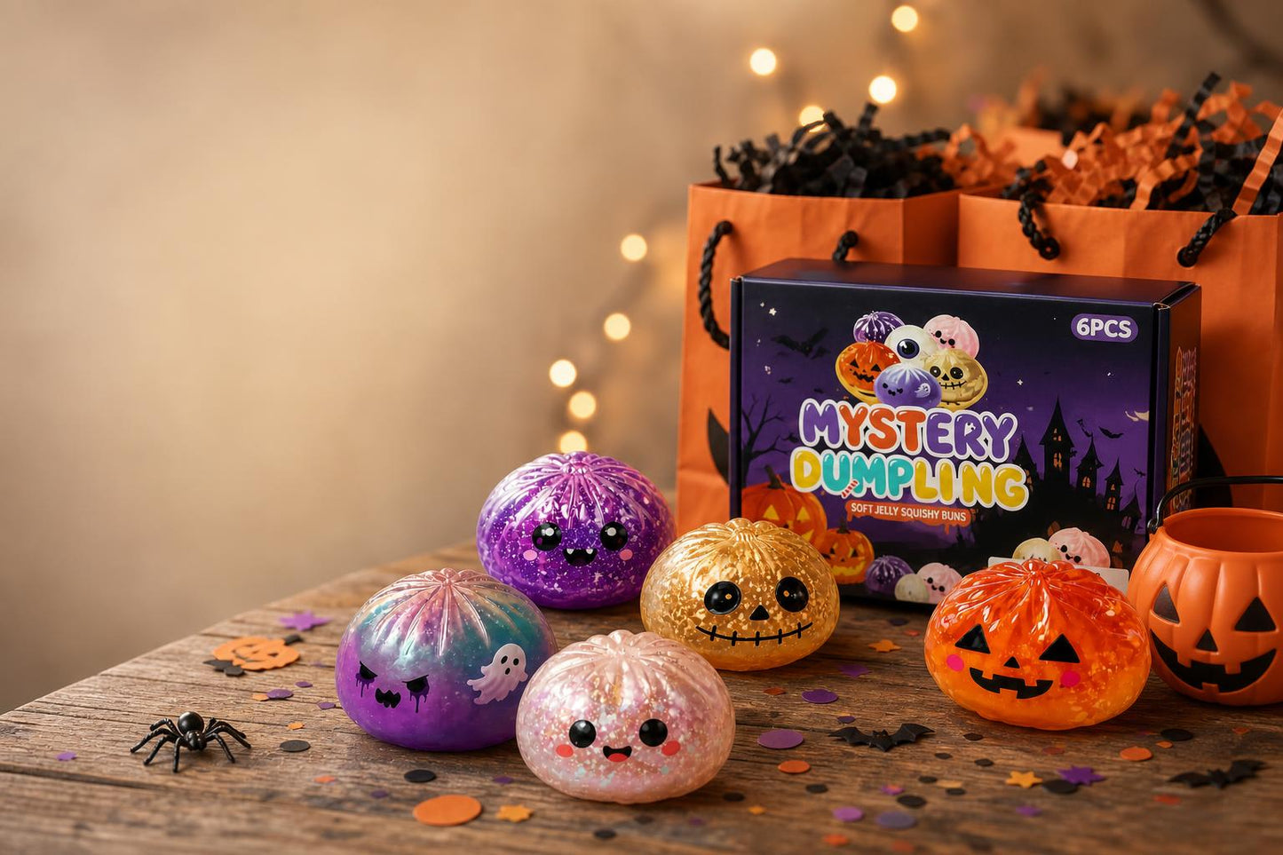 Ghost dumpling squishies - party table lifestyle