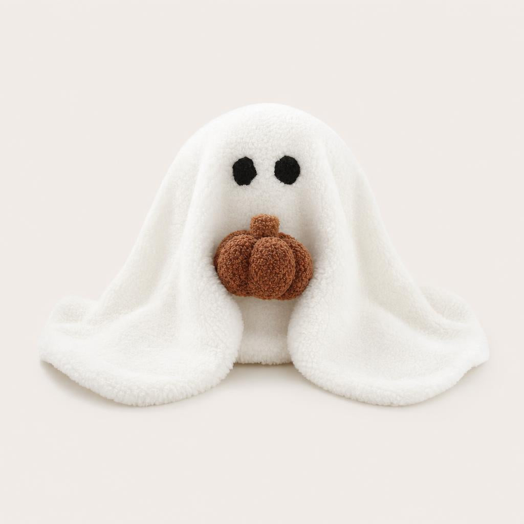 Ghost and pumpkin plush pillow - studio photo