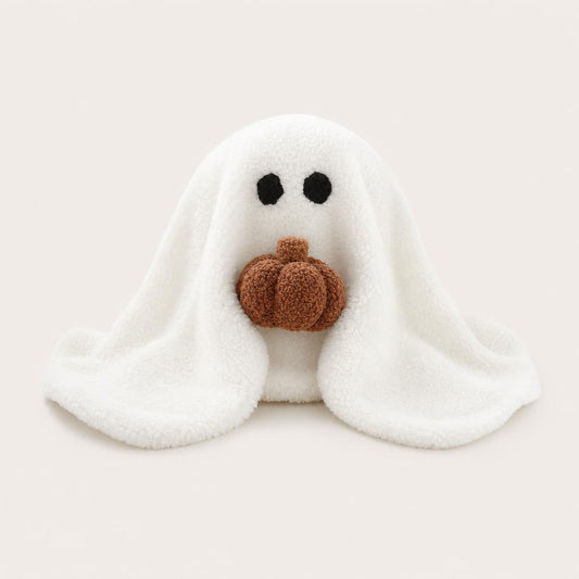 Ghost and pumpkin plush pillow - studio photo