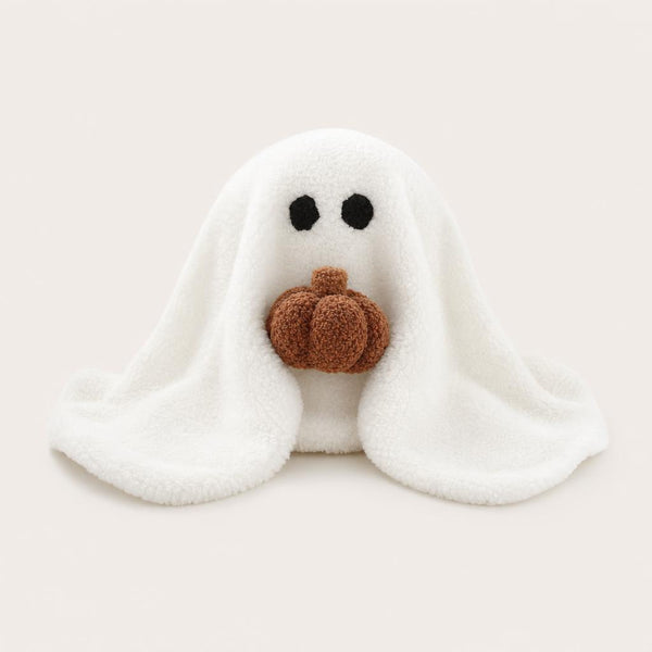 Ghost and pumpkin plush pillow - studio photo