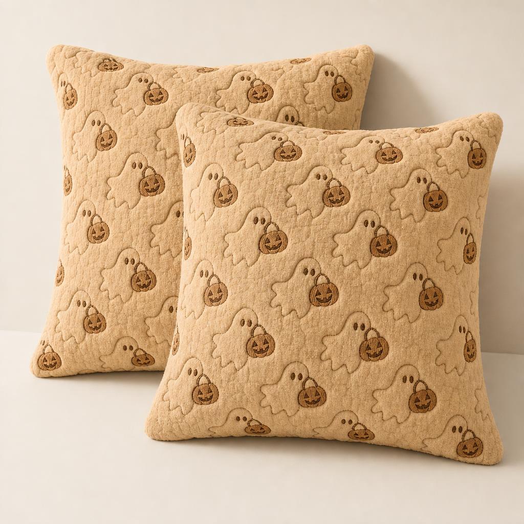 Ghost and pumpkin pillow covers - Caramel pattern