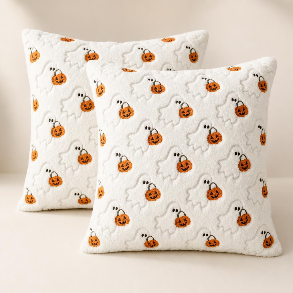 Ghost and pumpkin pillow covers - studio photo