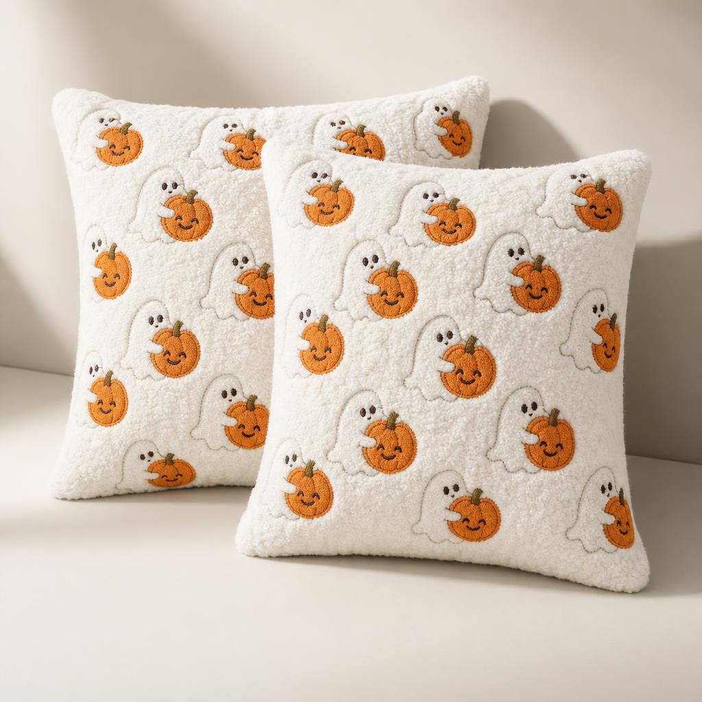 Ghost and pumpkin pillow covers - Ghost Hugging A Pumpkin pattern