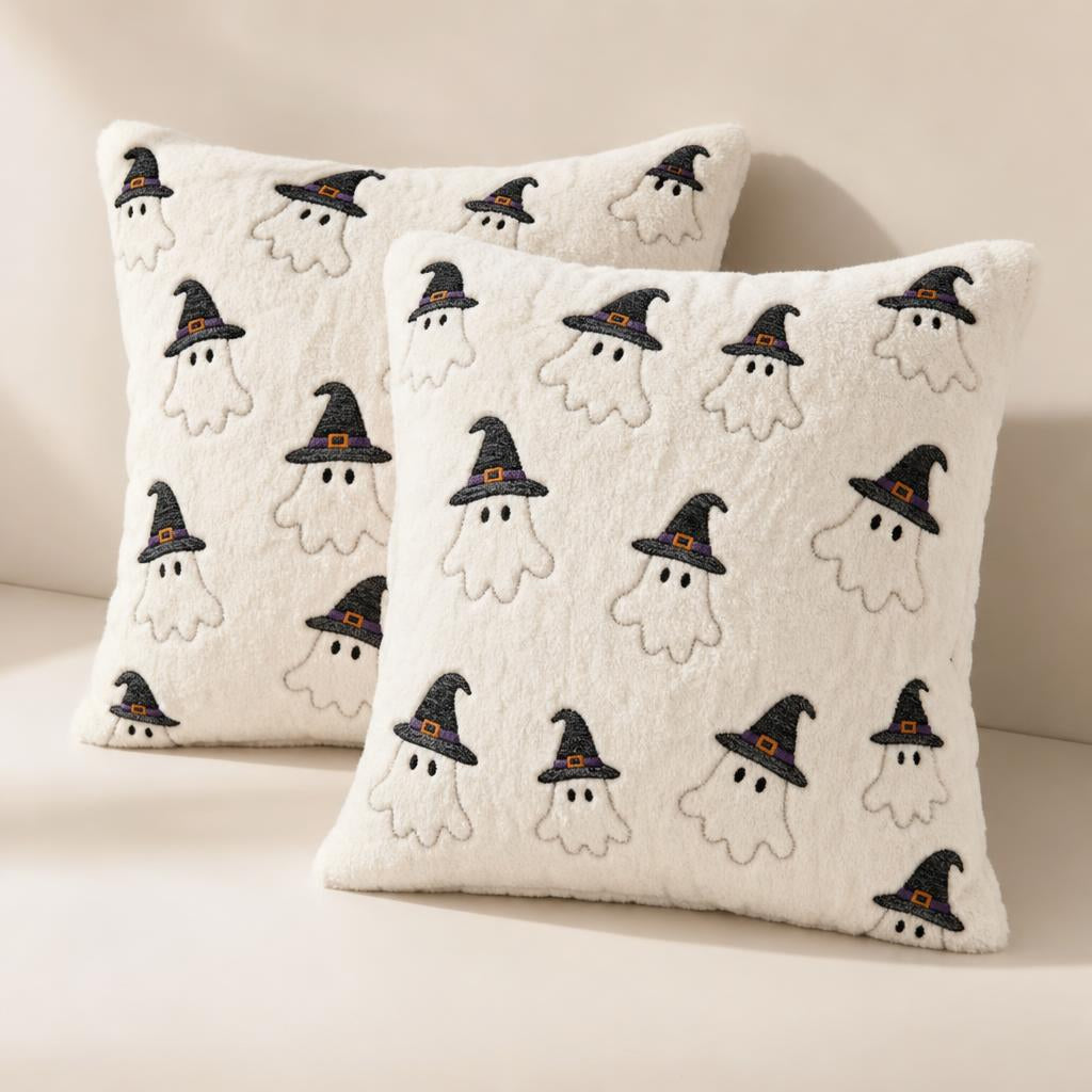 Ghost and pumpkin pillow covers - Witch pattern